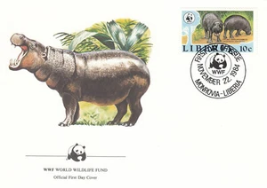 Hippopotamus (1) WWF Liberia FDC 1984 (120136) - Picture 1 of 1