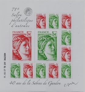 BLOC FEUILLET NEUF XX - 71 EME SALON PHILATELIQUE AUTOMNE 2017 SABINE DE GANDON - Bild 1 von 1