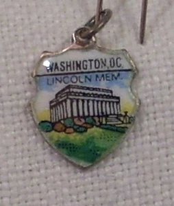 Vintage REU Sterling/Emaille Lincoln Memorial Washington DC Armband Charm - Bild 1 von 2