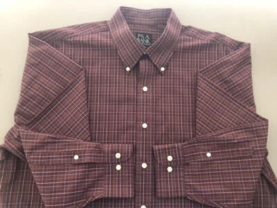 JOS. A. BANK Traveler's Nuevo sin Etiquetas Abotonado Borgoña Naranja Azul Cuadros Algodón L Foto 1 de 4