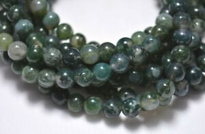 Moss Agate 8.5mm Smooth Round Shape Gemstone Beads 15.5 Inch Strand