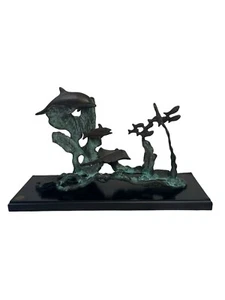 Beautiful San Pacific Int'l SPI Bronze Ocean Sea Sculpture w/Dolphin & Stingray - Picture 1 of 8