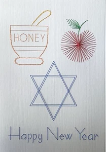 Hand Stitched Honey and Apple Happy New Year Card - Picture 1 of 1