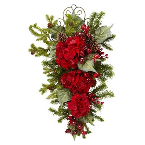 27” Christmas Hydrangea Teardrop faux Realistic Natural Decor - Picture 1 of 1