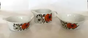 J G Meakin Poppy Gravy Sauce Boat Jug + 2 Soup Bowls Excellent Condition - Picture 1 of 7