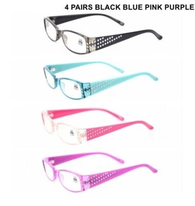 4 pair Womens Fashion Reading Diamonds Glasses Rectangle Readers +1.0 ~ +3.5 - Picture 1 of 17