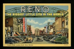 Nevada NV postcard gambling casino Reno, Virginia St. looking South linen Teich - Picture 1 of 2
