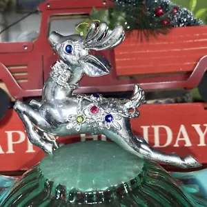VINTAGE SILBER SPRINGENDES FLIEGENDES RENTIER JUWELENBESETZT WEIHNACHTSSCHMUCK KUNSTSTOFF - Bild 1 von 9