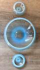 VTG MCM FOSTORIA Seascape Opalescent Blue Glass Console Candle Holders Bowl 3 Pc