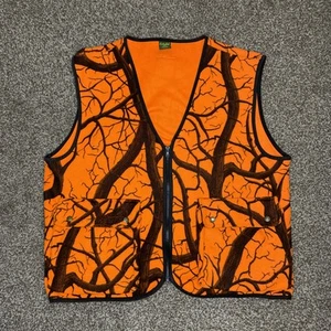 Cabela's Fleece Hunting Vest Mens XL Blaze Orange Camo Lightweight Zip Up - Picture 1 of 6