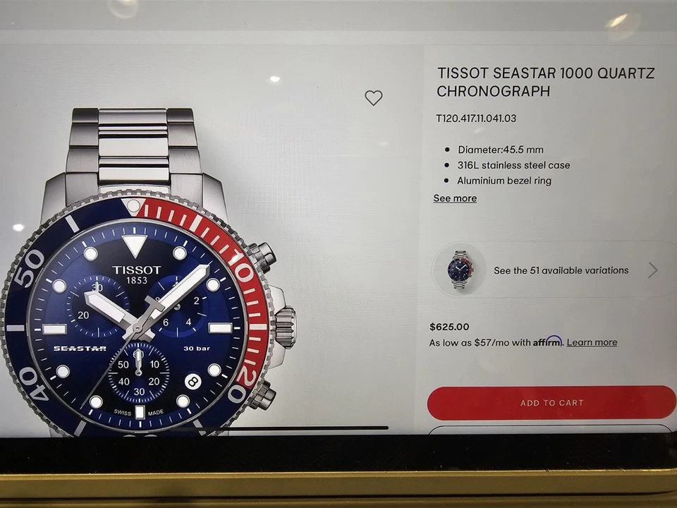 1 - Banda ENLACE para cronógrafo de cuarzo Tissot Seastar 1000 45,5 mm Foto 1 de 1