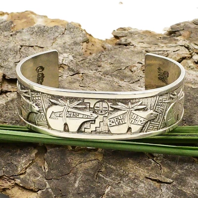 Sterling Silver 925 Relios RMT Roderick Tenorio Native Bears Wide Cuff Bracelet - Image 1 of 4