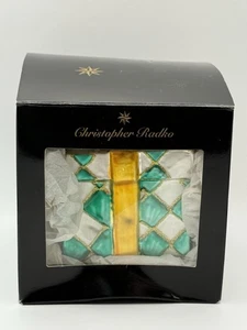 Christopher Radko 1996 "Pretty Paper" Green and Gold Gift Box Ornament - Picture 1 of 5