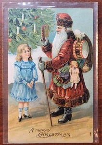 Antigua postal de Navidad de Papá Noel con ceño fruncido 1909 PC alemana principios de 1900 - Imagen 1 de 2