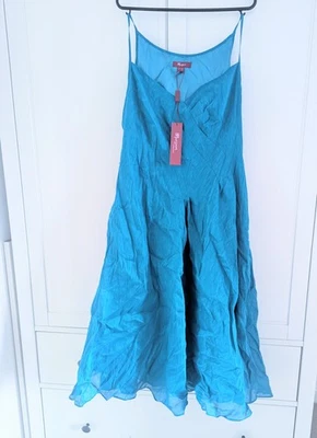BNWT Monsoon Turquoise Occasion Dress Silk Linen Blend - Image 1 of 4