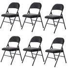 6pcs Sturdy Folding Chairs Fabric Upholstered Padded Seat Metal Frame Black