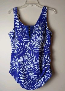 Swimsuits For All One Piece Sarong Front Blue Tropical Print Swimsuit Size 20 - Picture 1 of 11