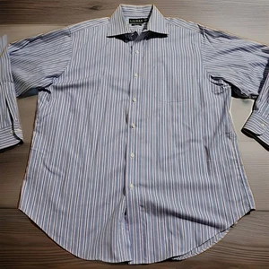 Camicia Lauren Ralph Lauren senza ferro 17 32/33 LS rosa bambino blu a righe con bottoni - Foto 1 di 7