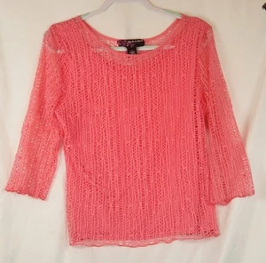 Peck & Peck Lined Top Size Large Coral Pink 3/4 Sleeve Summer - Picture 1 of 8
