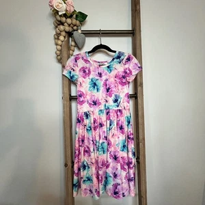Dot Dot Smile Kids Girls Floral Print Short Sleeve Casual Dress Size 7 - Picture 1 of 6