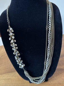 Chico’s Crystal Chain Necklace Multi-Strand Silver Gold Tone - Picture 1 of 3