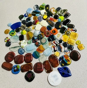 Fused Glass Cabochon Lot Multicolor Dichroic Squares Mixed Shapes 100 Pcs - Picture 1 of 13