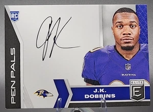 2020 Donruss Elite JK Dobbins Rookie RC On Card Auto Pen Pals Ravens Broncos SP - Bild 1 von 2