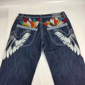 Y2K Delf Trading Imperious Jeans Herren 38 Baggy Wide Tribal Federn Flügel - Bild 1 von 14