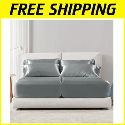 Juego de sábanas de satén de lujo - tamaño king dividido, 7 piezas, elegancia sin arrugas Foto 1 de 4