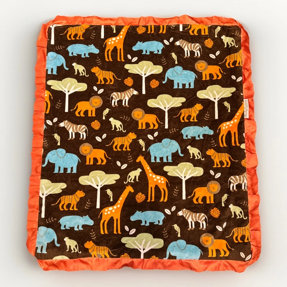 Manta Bebé Minky Couture ANIMALES DE LA SELVA Naranja Satinado Borde Volantes Lovey EE. UU. Foto 1 de 4