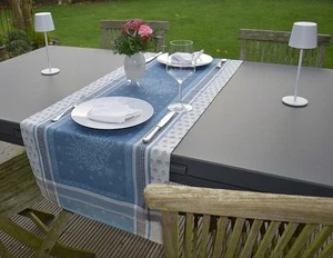 Table Runner Jacquard Cotton 50x160 Cm Blue Lavender France Fiber Protection - Picture 1 of 6