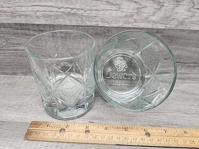 2 Dewar's Scotch Whiskey Glasses 10oz Embossed Trefoil Celtic Truth Knot Clear - Image 1 of 4
