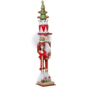 Hollywood Red and Green Christmas Tree Hat Wooden Nutcracker 15 Inch - Picture 1 of 8