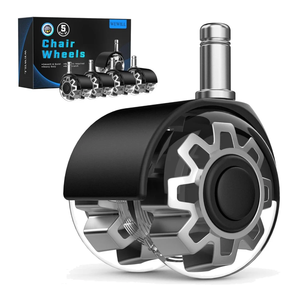 Hohe Tragfähigkeit: 11 x 22 mm Bürostuhlrollen - Werkzeugfreie Montage, 5 Stück - Bild 1 von 4