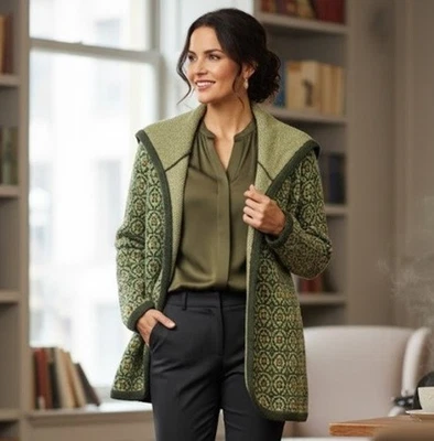 Etro Cardigan Sweater Wool Blend Italian Made Green Print Button Up Jacket Sz 42 - Image 1 of 4