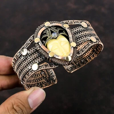 Brazalete envuelto en alambre de cobre con piedra lunar arco iris piedra preciosa cara tallada blanca joyería Foto 1 de 4