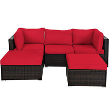 5Pcs Patio Rattan Furniture Set Sectional Conversation Sofa Outdoor Garden Red