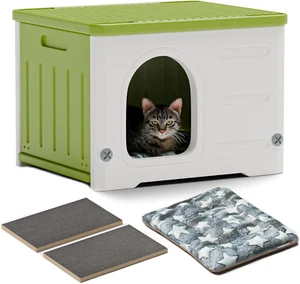 Plastic Cat House for Outdoor Indoor Use, Stackable Feral Cat Shelter Indoor Cat - Picture 1 of 12