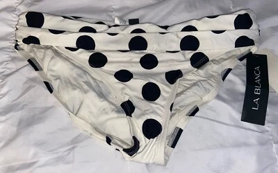 NWT La Blanca Polka Dot Sash Swimsuit Bikini Bottom 6 White Black (B1) - Image 1 of 2