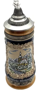 Bierstein Germany König Zinndeckel Neu mit Original Etikett handbemalt 9" #275 - Bild 1 von 7