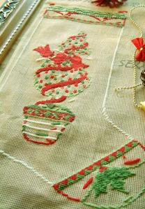 Stunning Decorated Christmas Tree Knots Ribbon Preworked Needlepoint Canvas - Picture 1 of 3