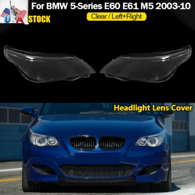 Pair For 03-10 BMW 5Series E60 E61 530i 525i Headlight Lens Headlamp Light Cover - Image 1 of 4