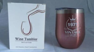 NUEVO Vaso de vino Pink Shimmer Sparkle 1971 4 1/2" de alto taza + tapa acero inoxidable - Imagen 1 de 4