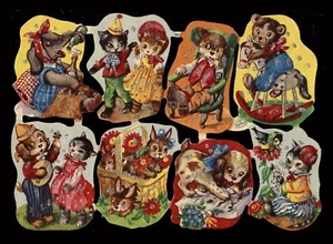 #63597 Animales en carnaval. Juego de 8 cromos ingleses vintage para diario infantil - Imagen 1 de 2