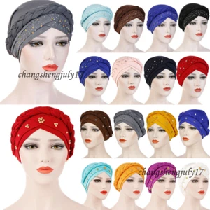 Islamic Women Beanie Turban Cap Beaded Headscarf Twisted Braid Wrap Headwear - Picture 1 of 56