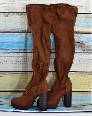 Botas femininas Wild Diva Lounge camurça sintética acima do joelho tamanho 9 Veronica marrom - Imagem 1 de 4