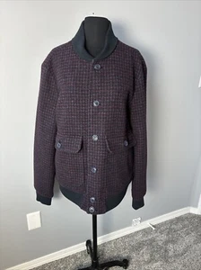 Express Check Plaid Houndstooth Wool-Blend Bomber Jacket Size Large 04105405 - Picture 1 of 12
