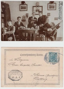 Wien,Burschenschaft Männer m. Pfeife,Bier u.Gitarre Studentika,male friends 1903 - Bild 1 von 1
