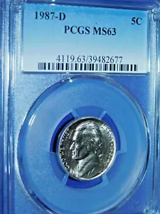 1987-D 5C Jefferson Nickel-PCGS MS63--546-1 - Picture 1 of 3