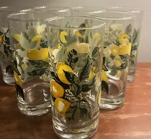 Royal Norfolk Lemon/Green Leaf Summer Vintage 6” Glasses 12 oz (SET OF 7) - Picture 1 of 5